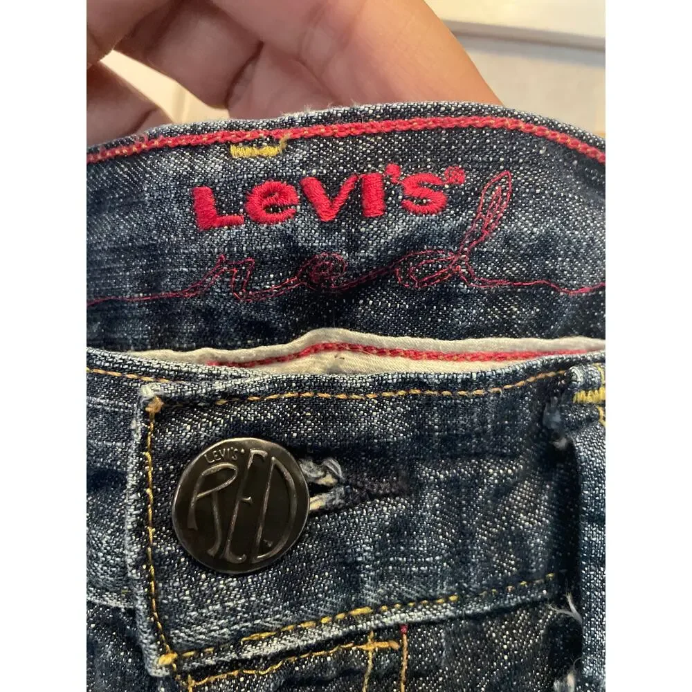 Levi's Red Boot Cut Jeans 32x34 Dark Wash Denim Western Rodeo Cowboy Americana